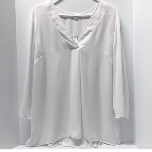Daniel Rainn White V-Neck Blouse with Roll Tabs (SOLD)